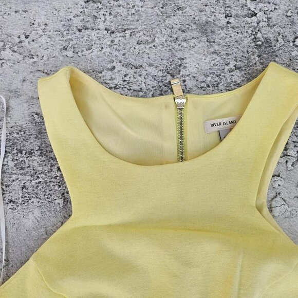 River Island Women Dress Front Pocket Sleeve Less Yellow Knee Length Size 10 - Picture 8 of 9